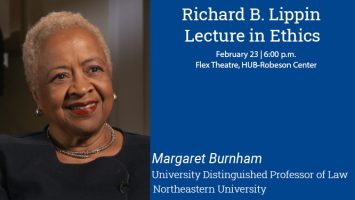 Photo of Margaret Burnham, with name and date of lecture