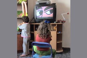 Children watching Palestinian and Israeli Sesame Street